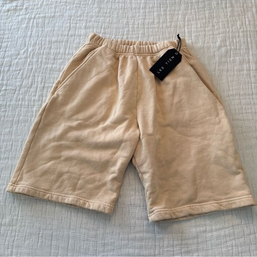 Les Tien Sweat Shorts Mens Small Cream New With Tags! Cargo Drawstrings